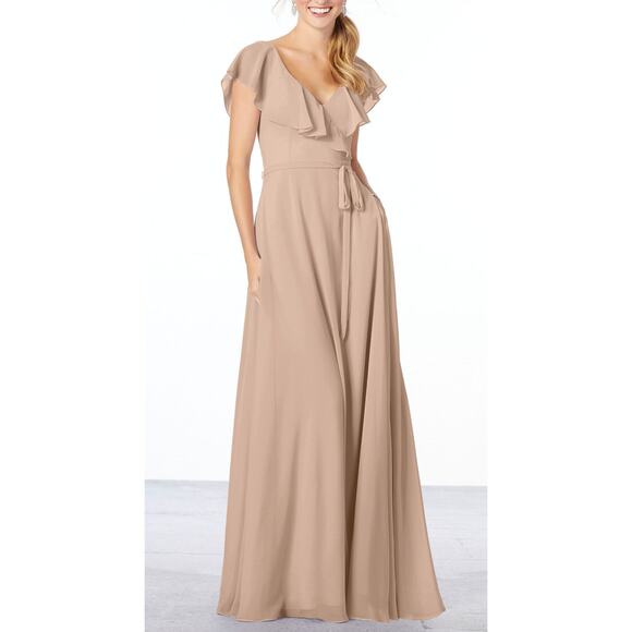 Morilee by Madeline Gardner Latte Taupe Long Gown Chiffon Dress Plus size - Picture 1 of 13